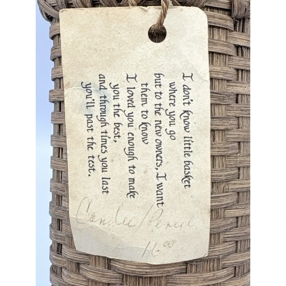 Handmade Wicker Hanging Wall Basket Brown Wall Pocket Skinny Coastal Cottage 7" - Picture 5 of 11
